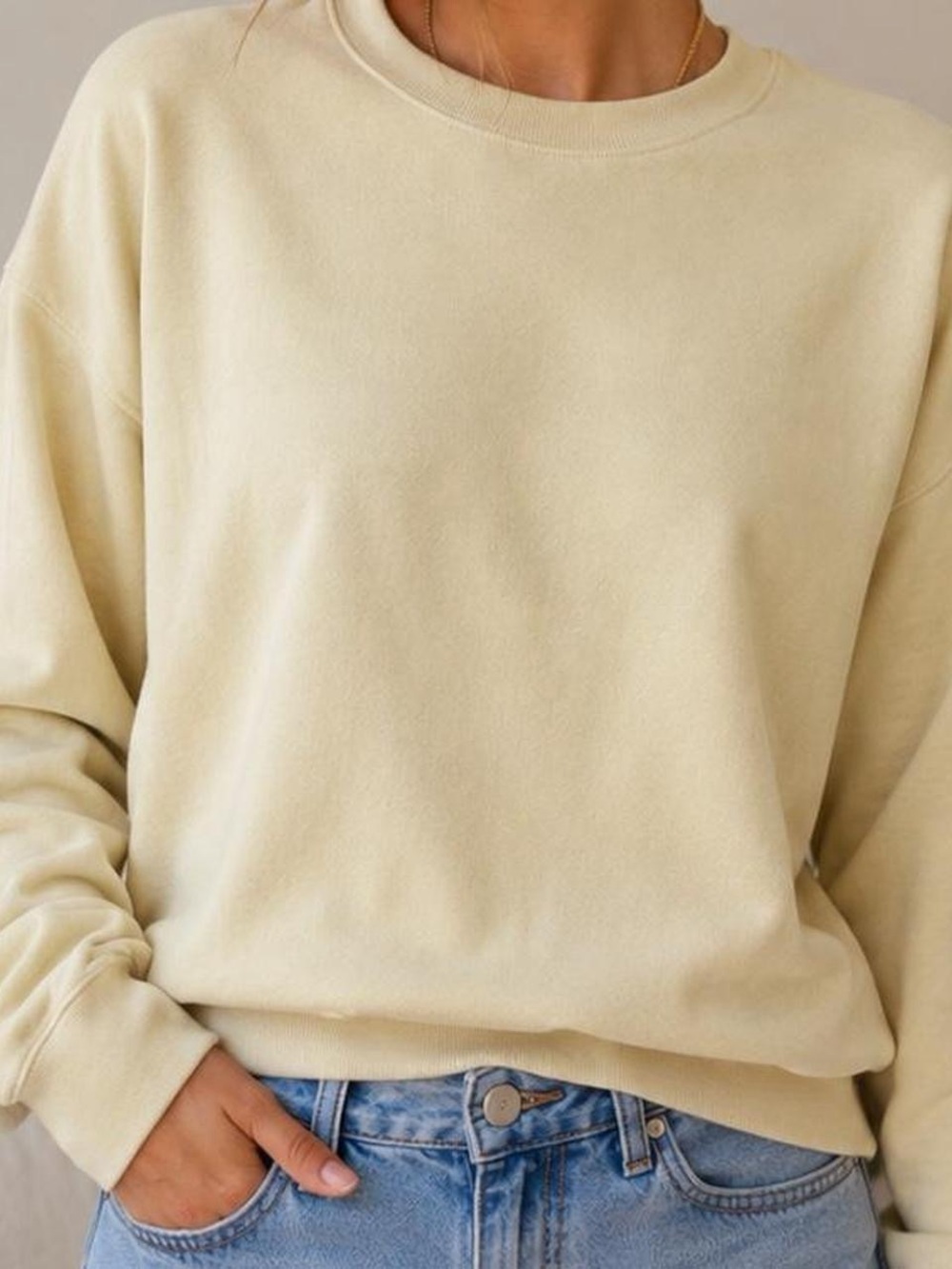 Brandy Melville Light Yellow Washed Crewneck Pullover Sweatshirt Small - Picture 2 of 8